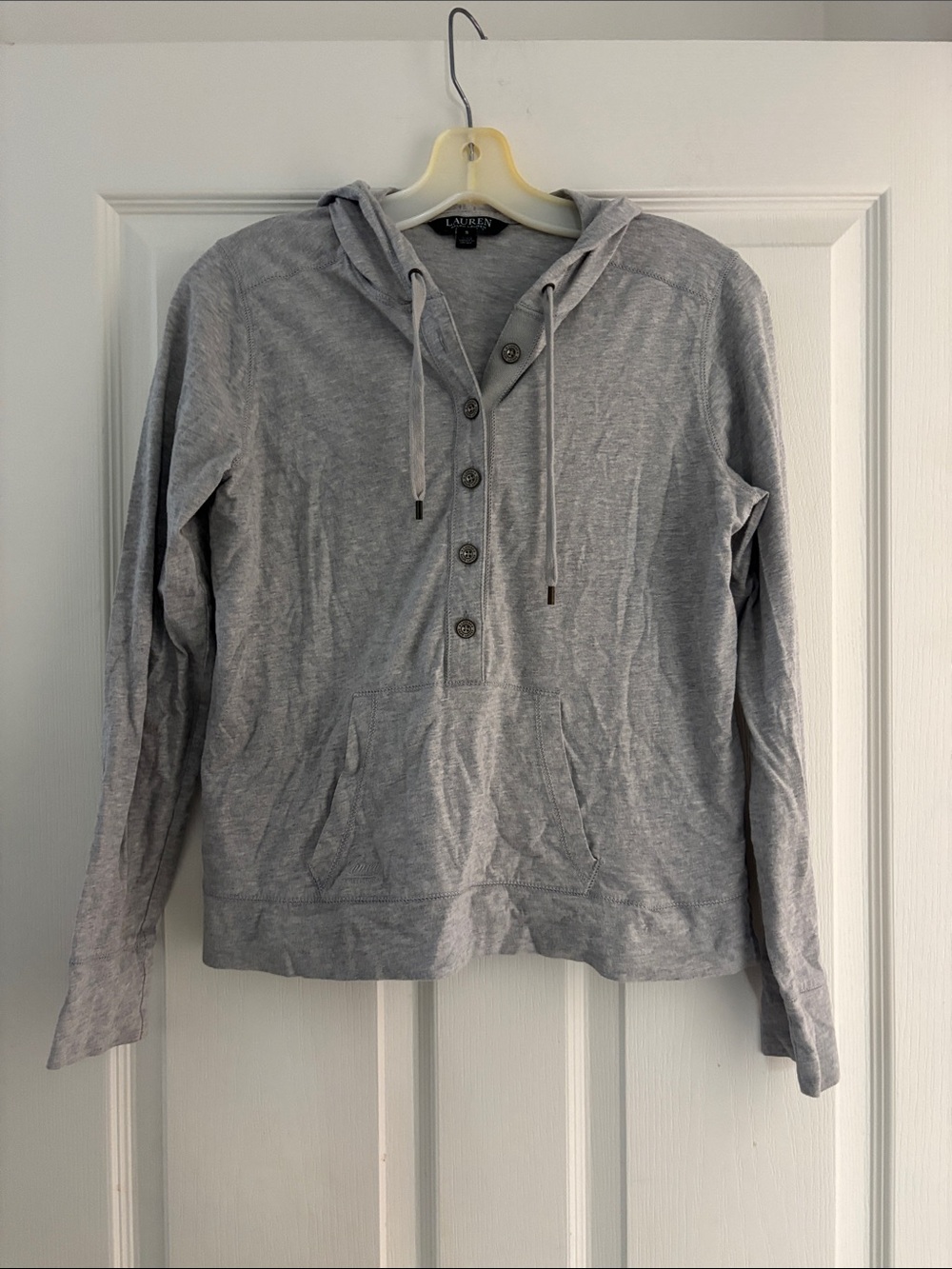 Lauren Ralph Lauren Heather Gray Hooded Button Pullover Sz S